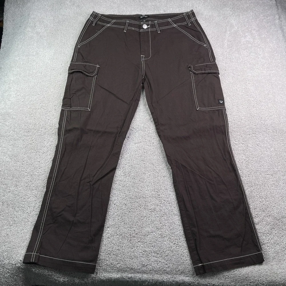 True Religion Cargo Pants Mens 36x31 Brown Ripstop Utility Streetwear Tactical